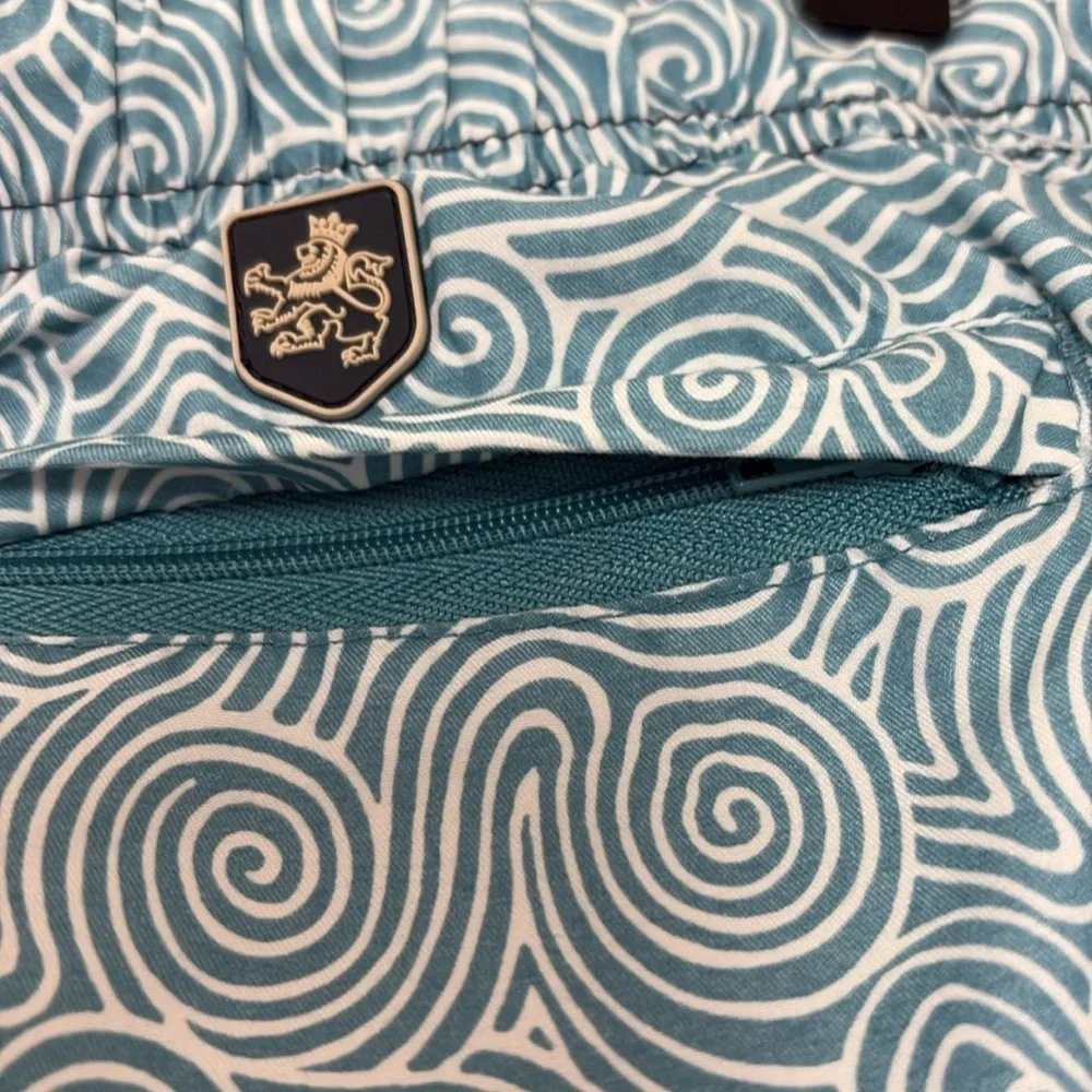 Nat Nast Swim‎ Trunks Blue and White Geometric Design Drawstring Waist Lined XL